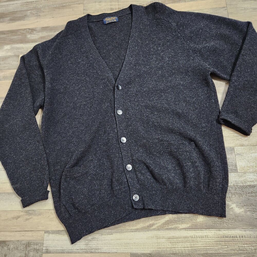 Vtg Brooks Brothers Lambswool Cardigan Mens XL Gray Hong Kong Grandpacore